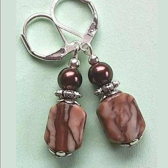 PICASSO JASPER brown Glass Pearl drop earring - Picture 2 of 2